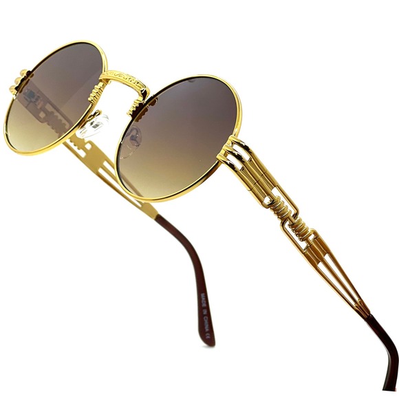 ROUND CIRCLE CLASSIC METAL SUNGLASSES LENNON RETRO DESIGNER FASHION STEAMPUNK - Picture 1 of 5